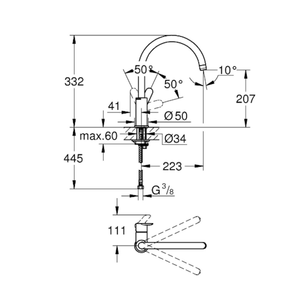 Grohe BauEdge Single Lever Kitchen Mixer with High Spout Chrome 31367000