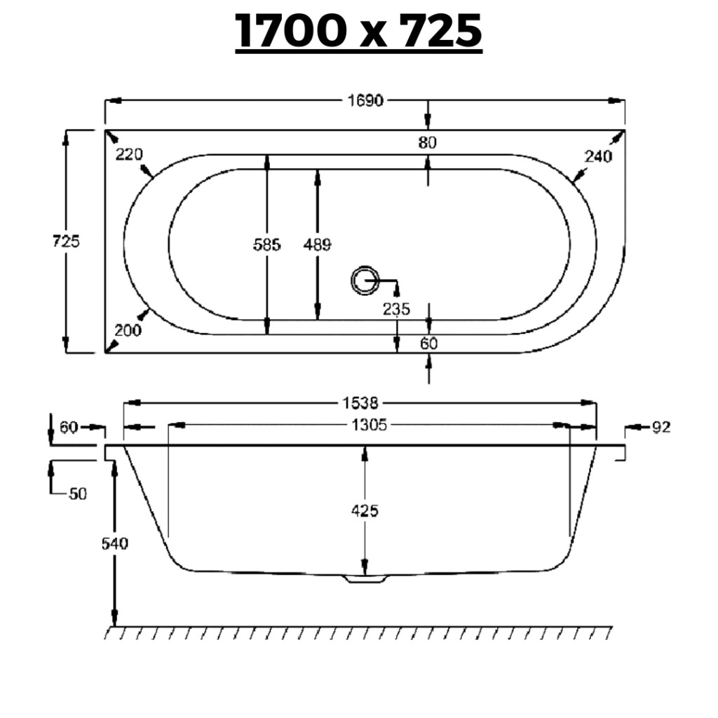 Carron Status Double Ended Bath 1600mm x 725mm and 1700mm x 725mm