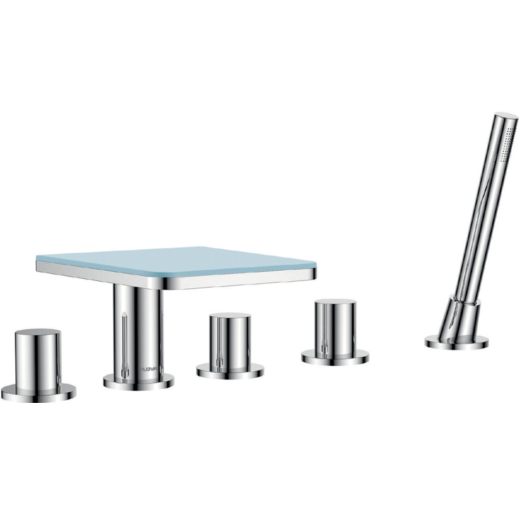 X Flova Annecy Glass Shelf 5 Hole Bath Shower Mixer With Shower Set AN5HBSMGL