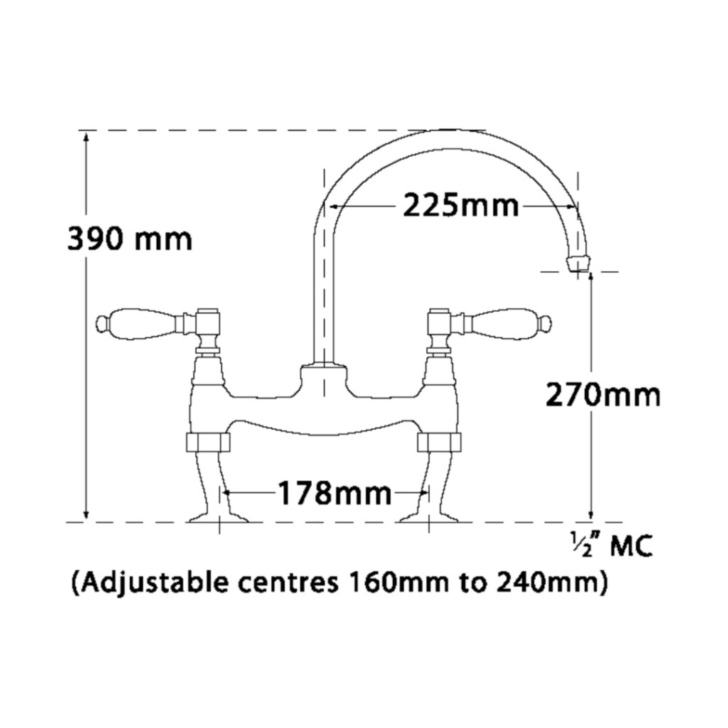 Tre Mercati Series 900 Lever Dual Flow Bridge Pillar Sink Mixer