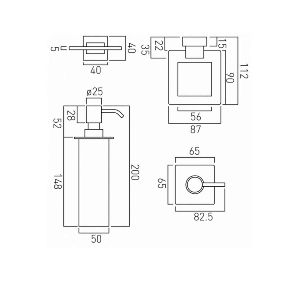 Vado Level Square Soap Dispenser Wall Mounted LEV-182B-C/P