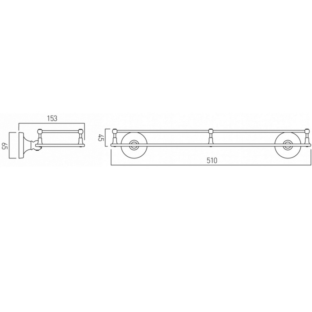 Vado Tournament Clear Glass Galley Shelf 510mm Wall Mounted TOU-185A-CP