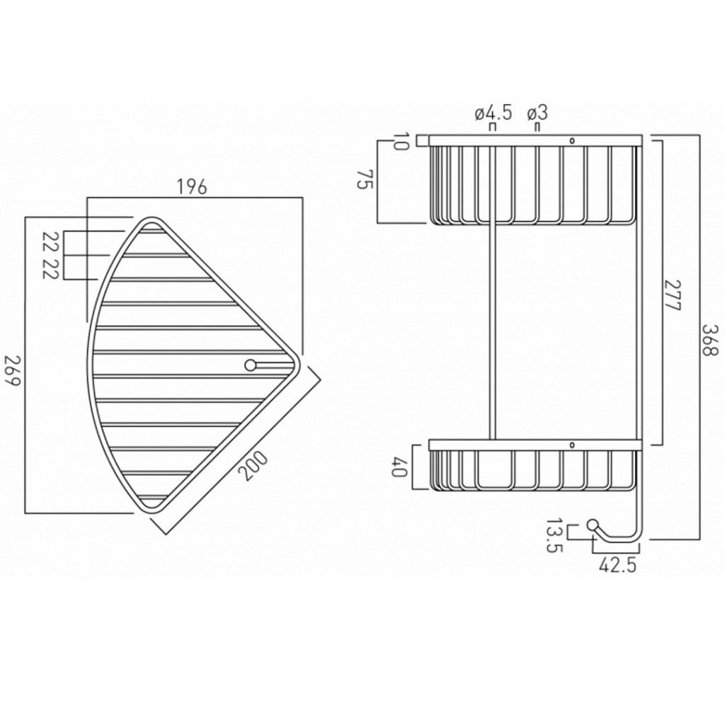 Vado Large Double Triangular Corner Basket With Integral Hook BAS-2004-C/P
