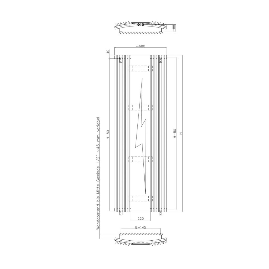 Eucotherm Corus Mirror Curved Designer Radiator - White ECMC