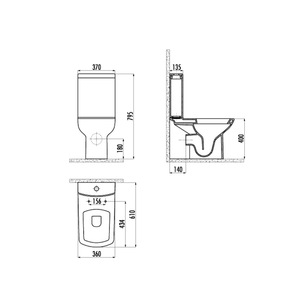 Creavit Lara Combined Bidet Close Coupled - Open Back LR310.00000