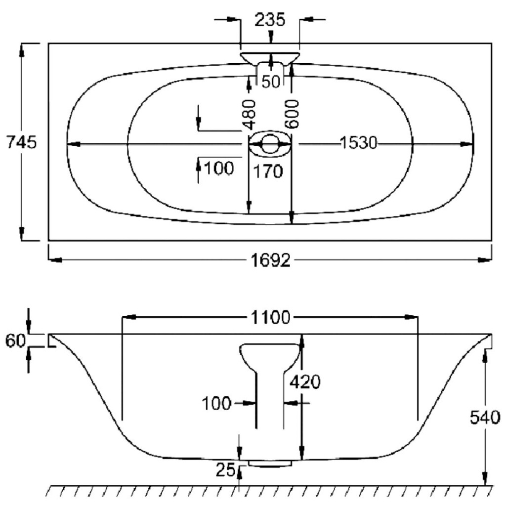 Carron Echelon Double Ended Bath 1800mm x 800mm with Filler