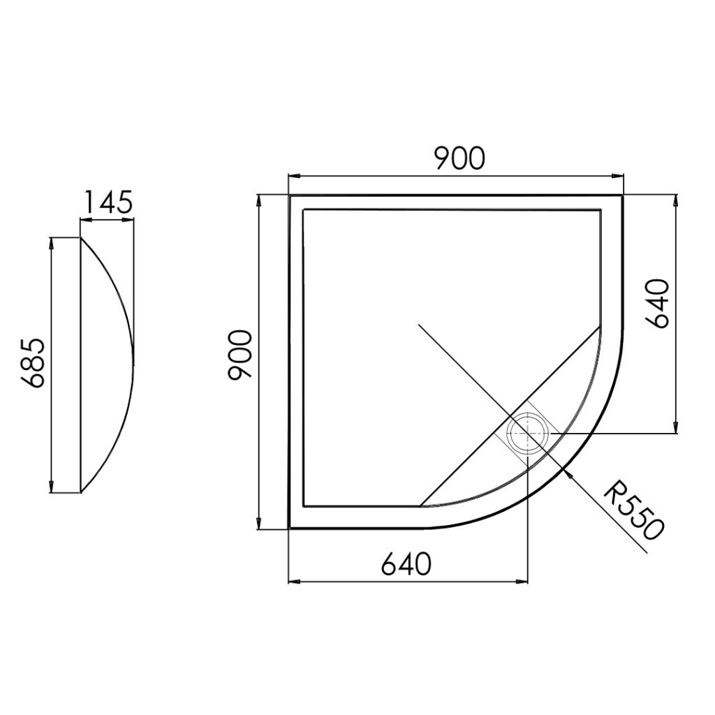 Roman Showers Tray - Infinity Quadrant Shower Tray 900mm x 900mm