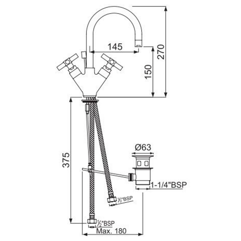 Jaquar Solo Curved Spout Mono Basin Mixer With Pop Up Waste SOL-CHR-6169B