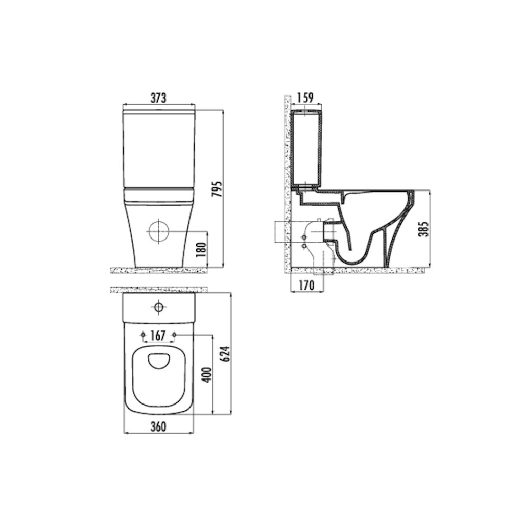 Creavit Solo Rimless Combined Bidet - Back to Wall Pan SO361.00000