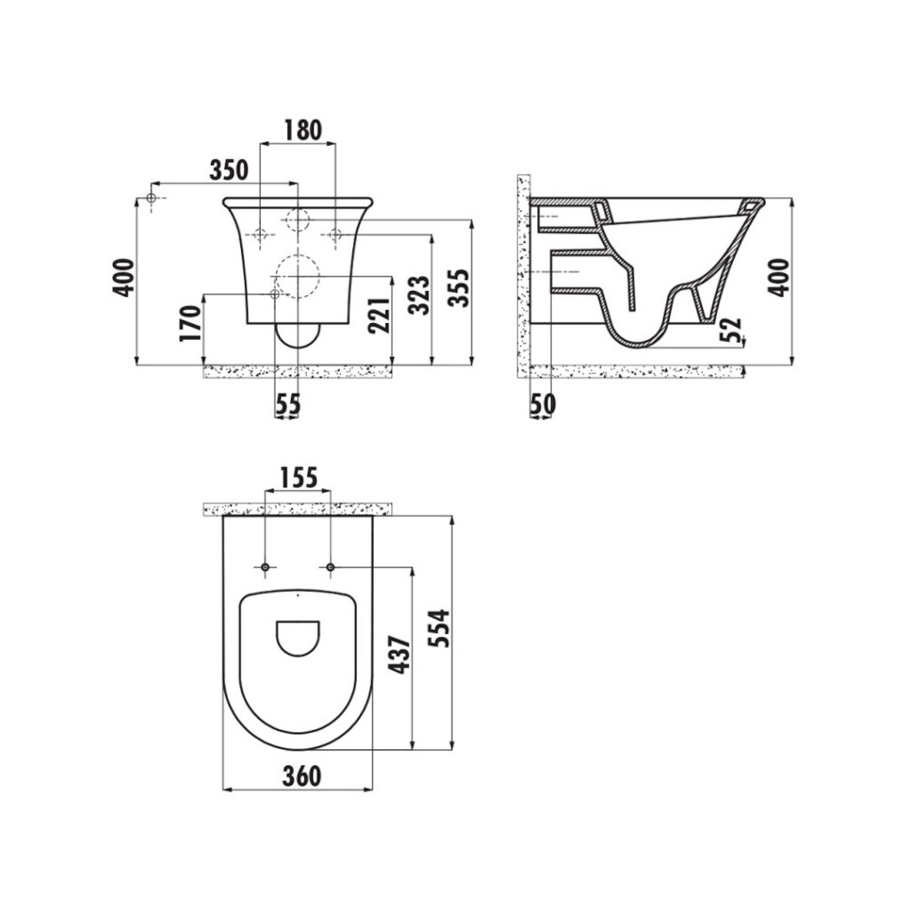 Creavit Moon Combined Bidet - Wall Hung Pan M0320.00000