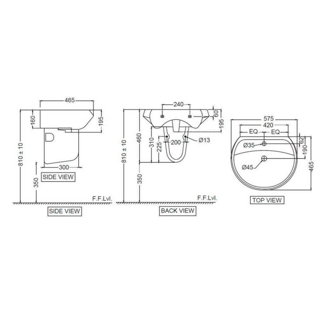 X Jaquar Solo Wall Hung Basin with Half Pedestal SLS-WHT-6801