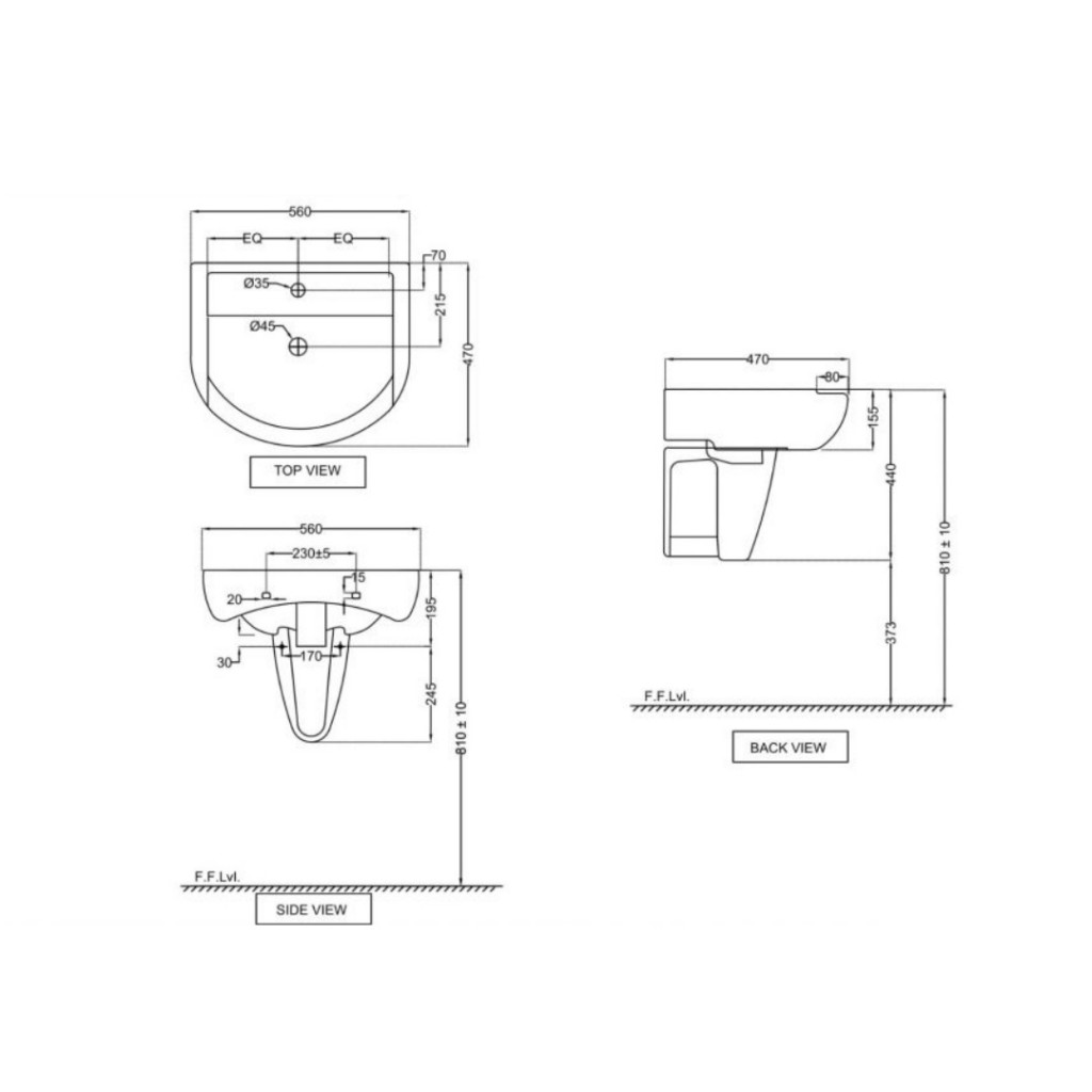 X Jaquar Aria Wall Hung Basin With Half Pedestal ARS-WHT-39305