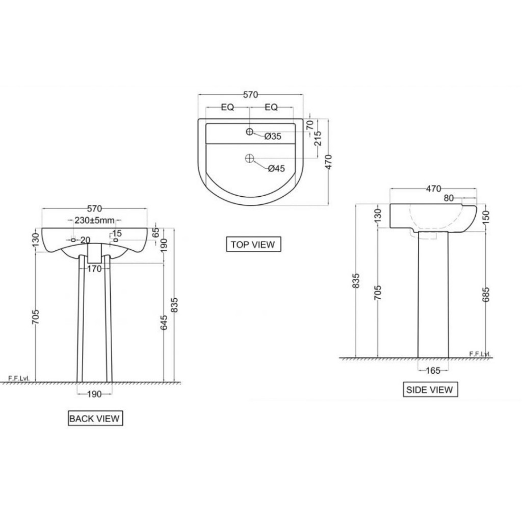 X Jaquar Aria Wall Hung Basin with Full Pedestal ARS-WHT-39301