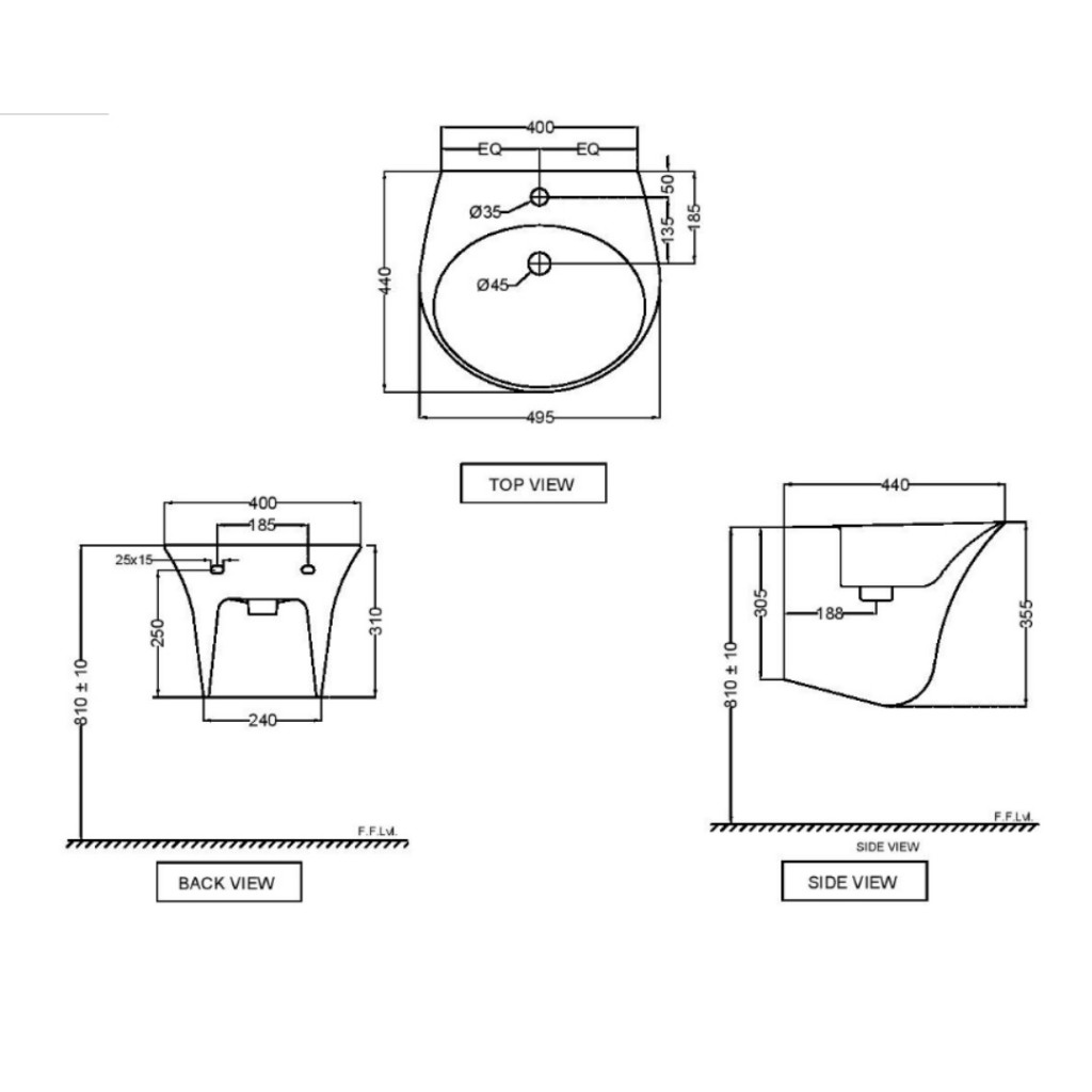 X Jaquar Ornamix Prime Wall Hung Integrated Basin ONS-WHT-10801