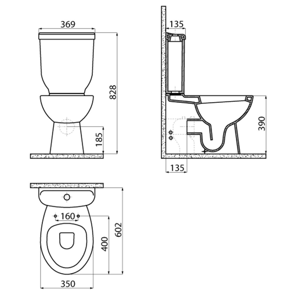 Creavit Sedef Combined Bidet 60cm Close Coupled - Back to Wall with Integrated Bidet Faucet SD318.00400