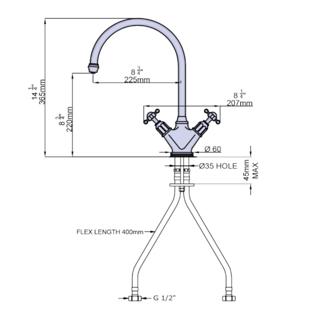 Perrin and Rowe Phoenician Sink Mixer with Crosstop Handles 4385