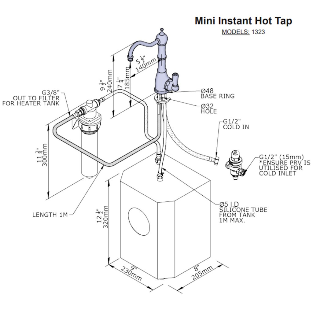 Perrin and Rowe Provence Mini Instant Hot Water Tap 1323