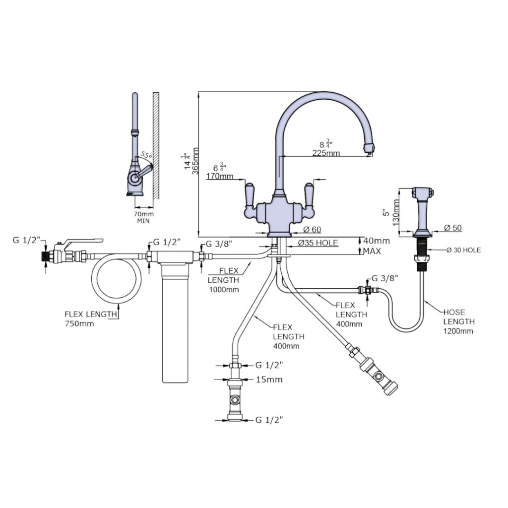 Perrin and Rowe Phoenician Sink Mixer with Filtration and Rinse 1537
