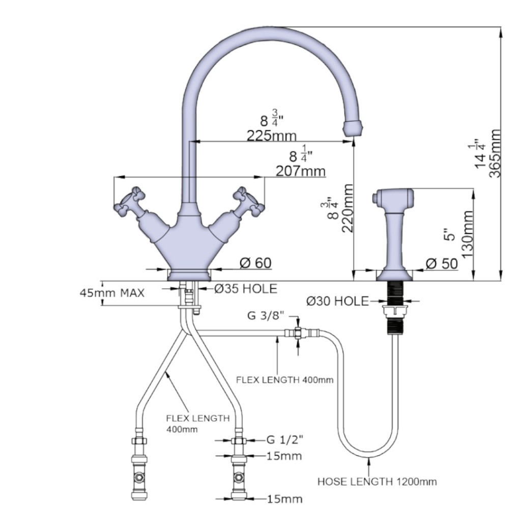 Perrin and Rowe Phoenician Sink Mixer with Crosstop Handles and Rinse 4365