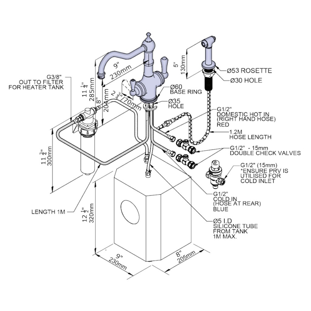 Perrin and Rowe Provence 3-in-1 Instant Hot Water Tap with Rinse 1770
